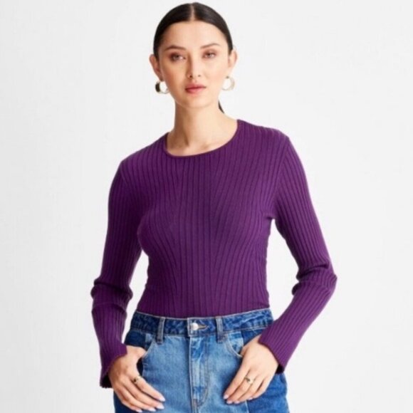 NWT Future Collective Purple Twisted Back Sweater Cutouts Modern Retro Minimalis - Picture 2 of 9